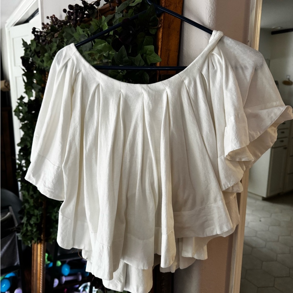 Anthropologie Cream Ruffled Blouse